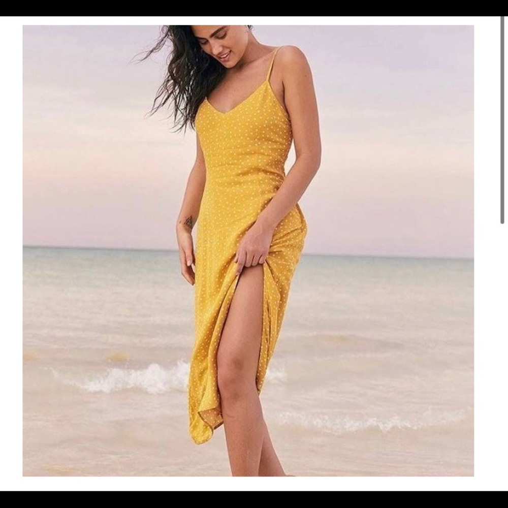 Abercrombie Yellow & White Polka Dot Midi Dress